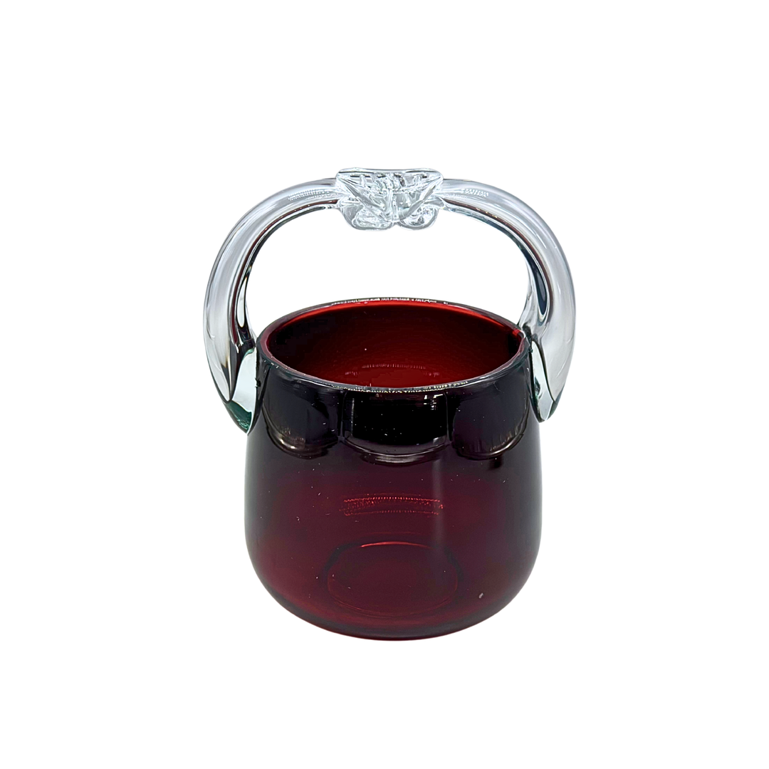 JERZY SŁUCZAN-ORKUSZ. GLASKORB IN RUBINROT UND KLAR AUS DER GLASHÜTTE TARNOWIEC, POLEN.