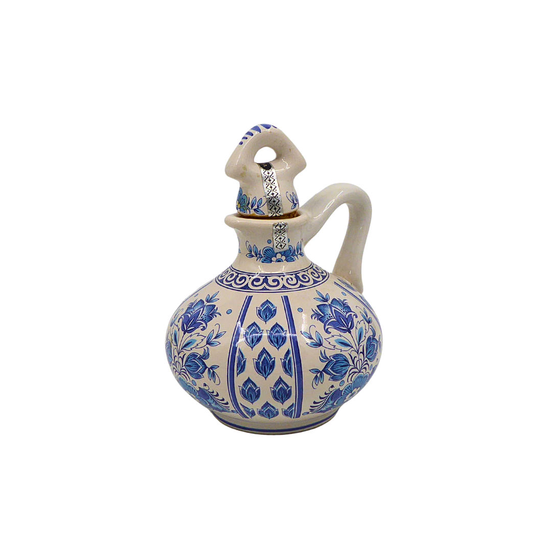 WEINKRUG MIT DECKEL, ULMER KERAMIK, HANDBEMALT, 0,7 l.