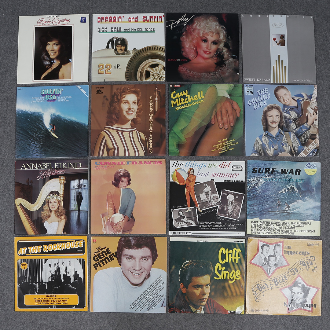 50 LP-SKIVOR, DOLLY PARTON, EURYTHMICS, THE BEACH BOYS, STOMPIN', PAT BOONE M.M.