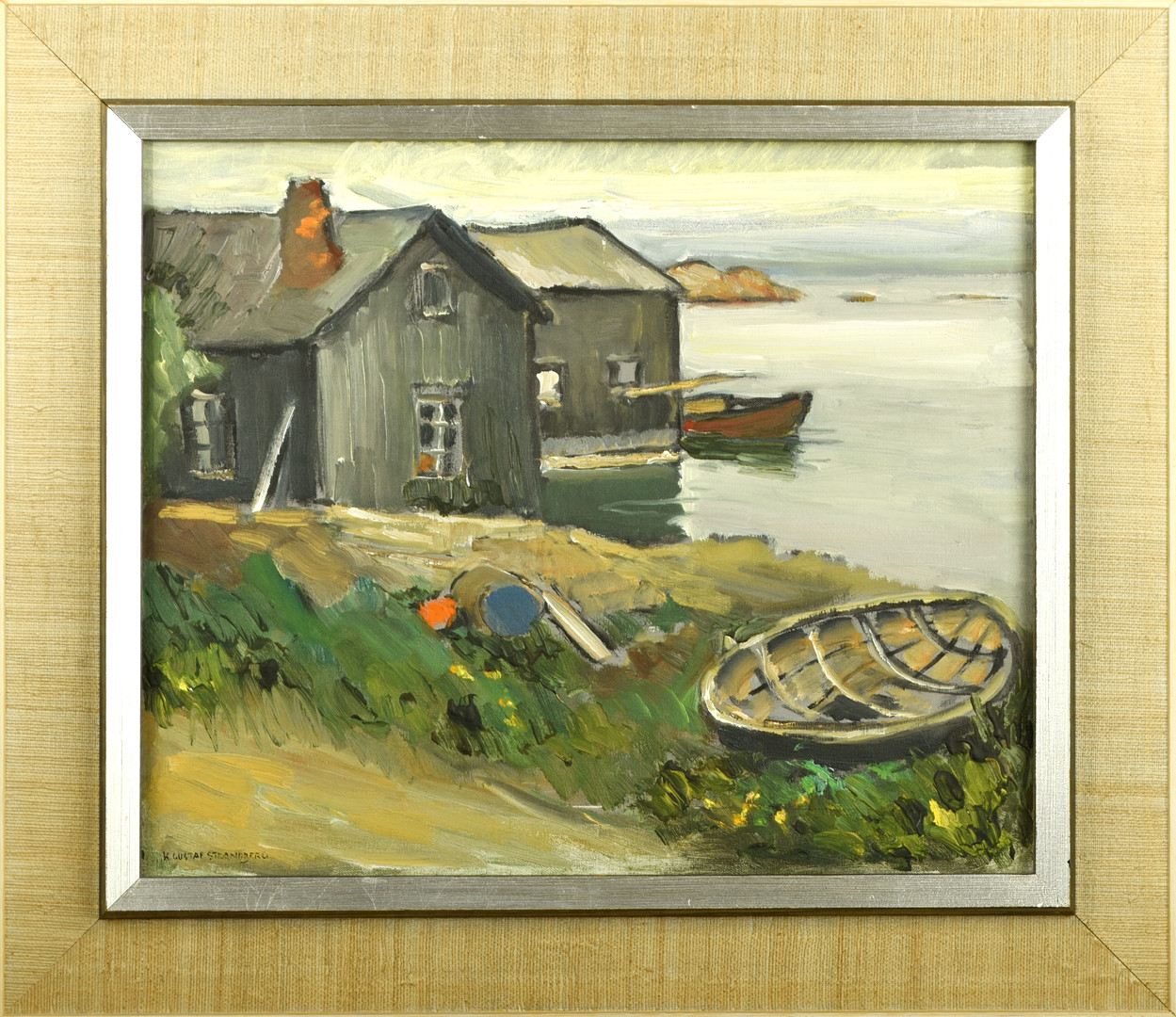 KARL GUSTAV STRANDBERG. Olja på duk, Idyll/Båtmotiv, Signerad.