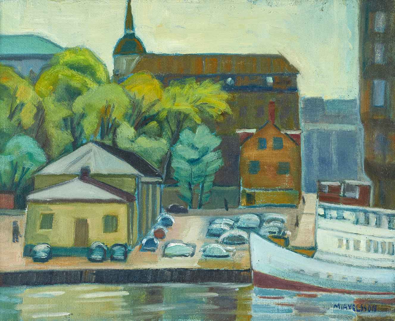 MALTE AXELSSON (1905–1998). Motiv från Stockholm, signerad M. Axelsson, olja på duk.