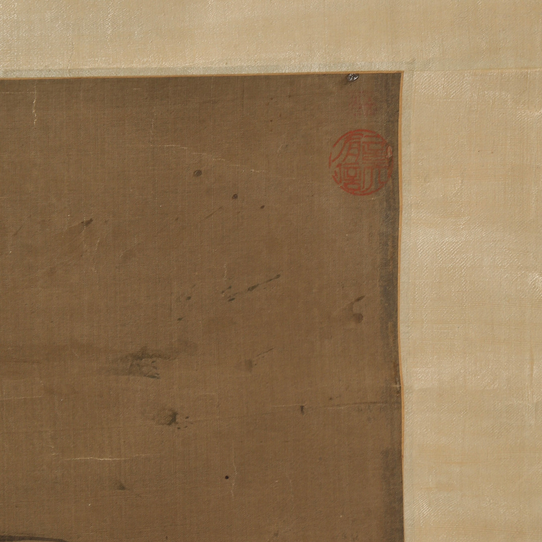Kinesisk scroll, svanepar, gouache på papir på silke, 1800-tallet.