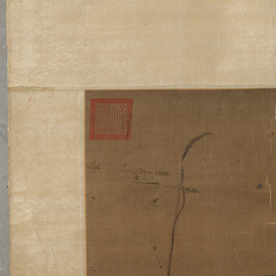 Kinesisk scroll, svanepar, gouache på papir på silke, 1800-tallet.