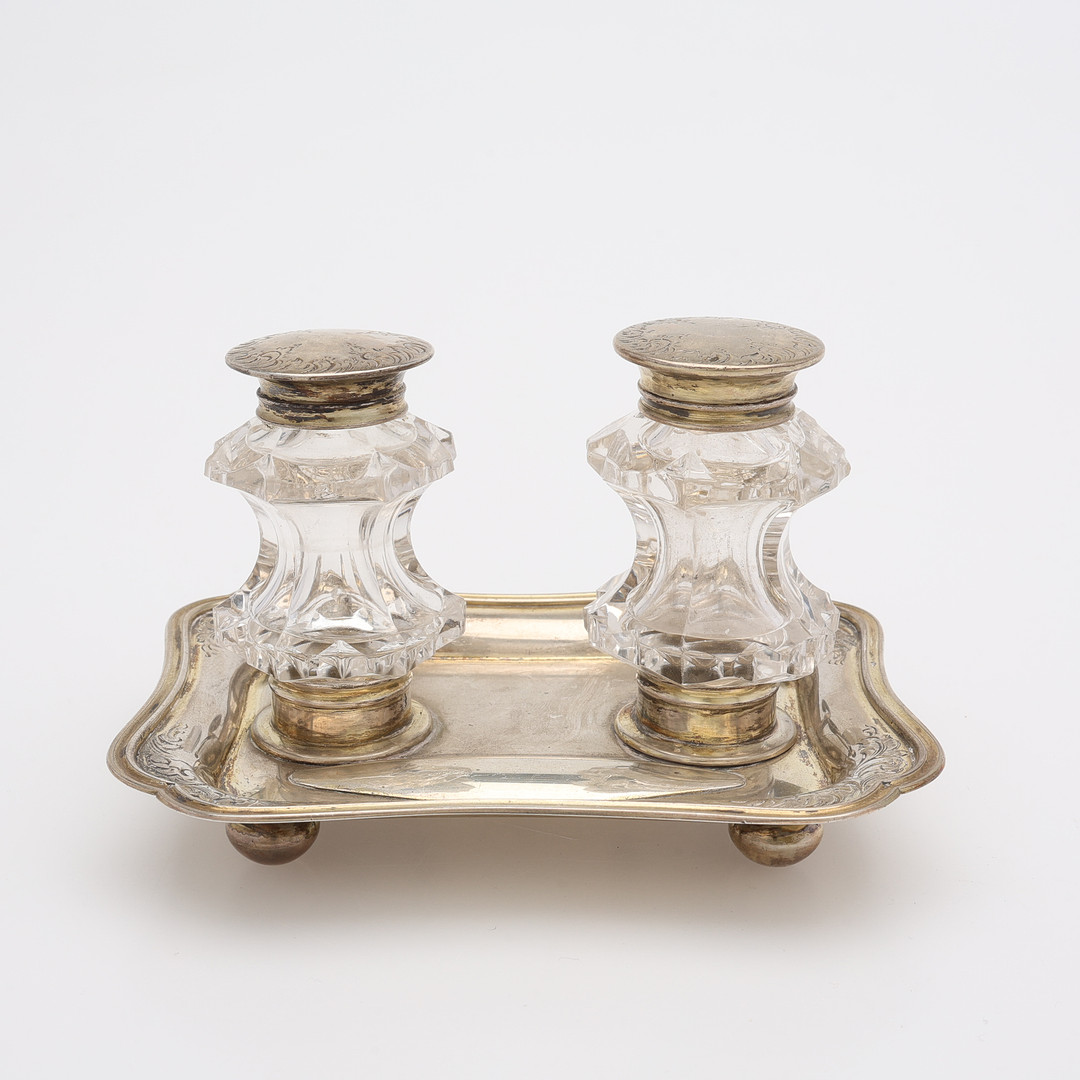 LITET BLÄCKSTÄLL, 833 SILVER & GLAS, JOHAN GEORG MEIJER D.Y., AMSTERDAM, 1863.
