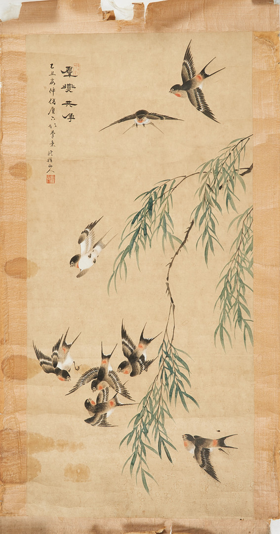 RULLMÅLNING, Kina, efter Hua Yan (1682-1756), motiv av svalor.