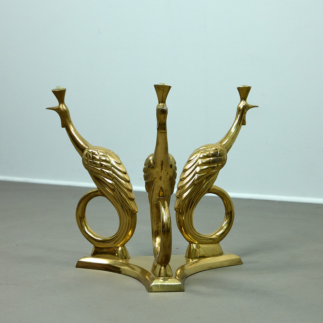 Couchtisch-Sockel / Coffee Table Base mit Pfauenmotiven, Messing, Frankreich, 1970er Jahre.
