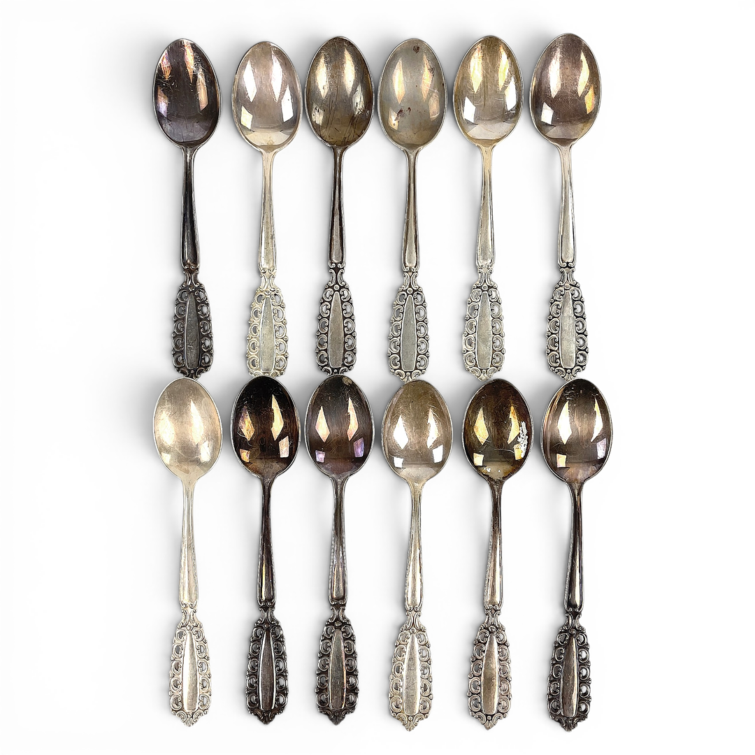 KAFFESKEDAR, 12 st. Silver, "Carmen", Guldsmedsaktiebolaget Gab, Eskilstuna, 1970-1981.