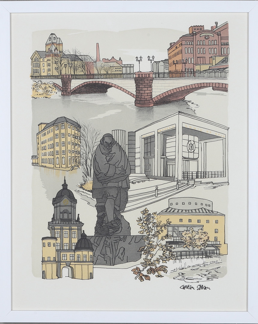CHRISTER SÖÖDER. "Norrköping", färglitografi, signerad.