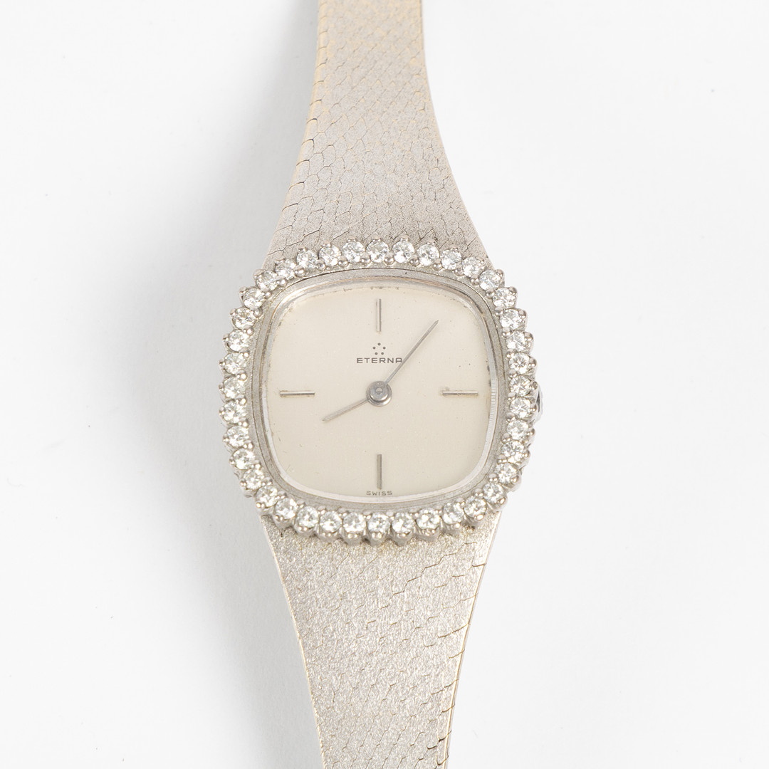 ETERNA, smyckesur, 25x25 mm, 18K vitguld, diamanter, ca 1965.