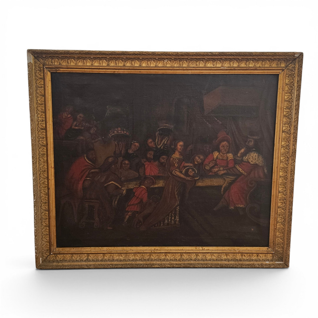 ESCUELA CUZQUEÑA SIGLO XVII-XVIII. Banquete de Herodes, óleo sobre lienzo.