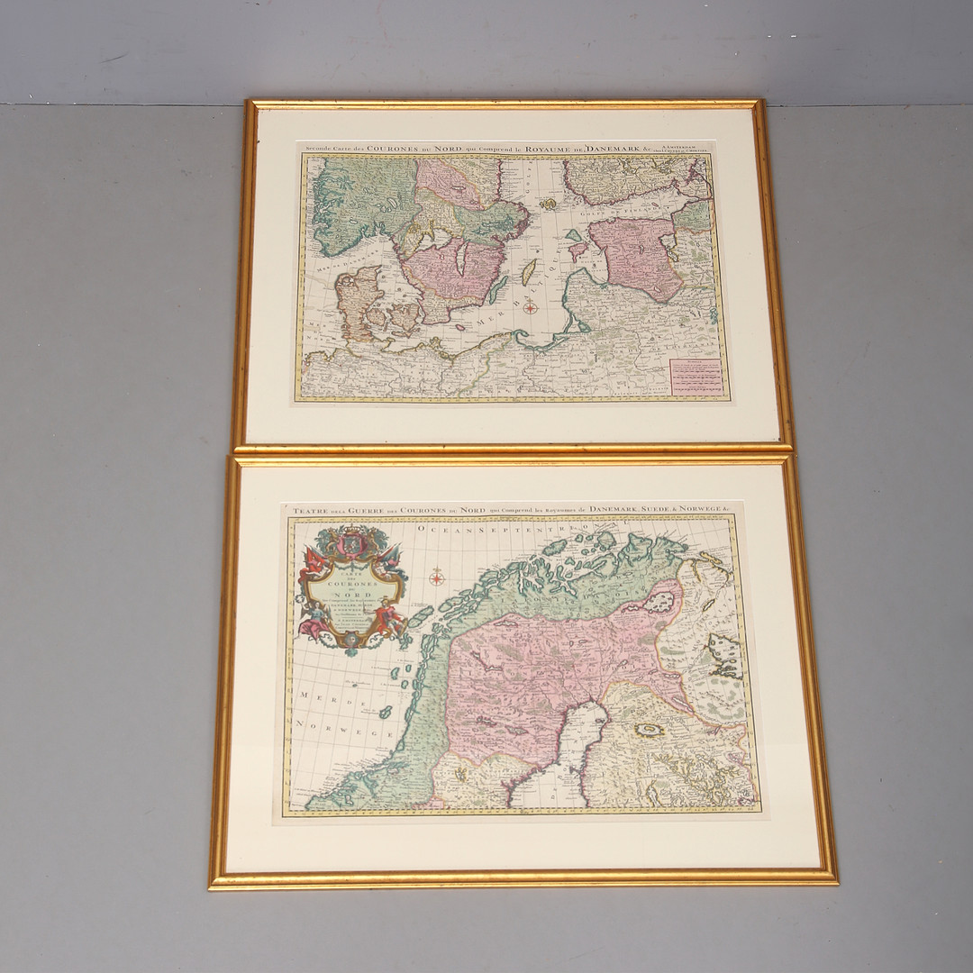 GUILLAIME DE L'ISLE. EFTER. KARTOR, 2 st inramade, "Carte des Courones du Nord".