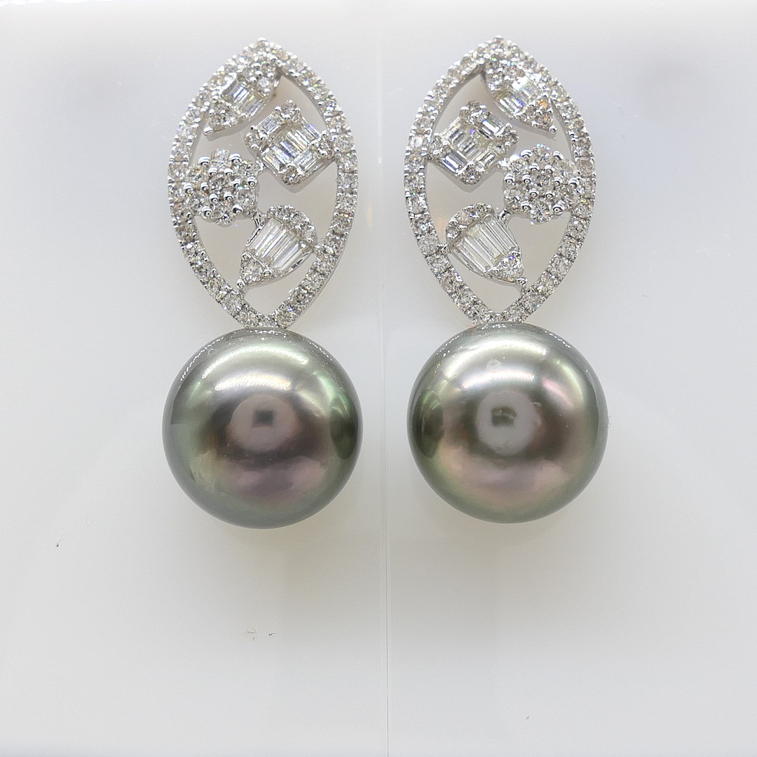 TAHITIAN PEARL & DIAMOND drop earrings.