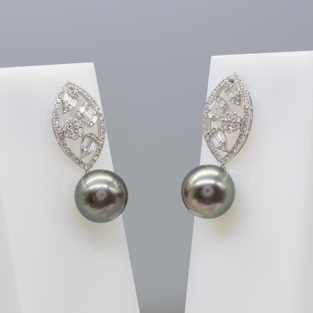TAHITIAN PEARL & DIAMOND drop earrings.