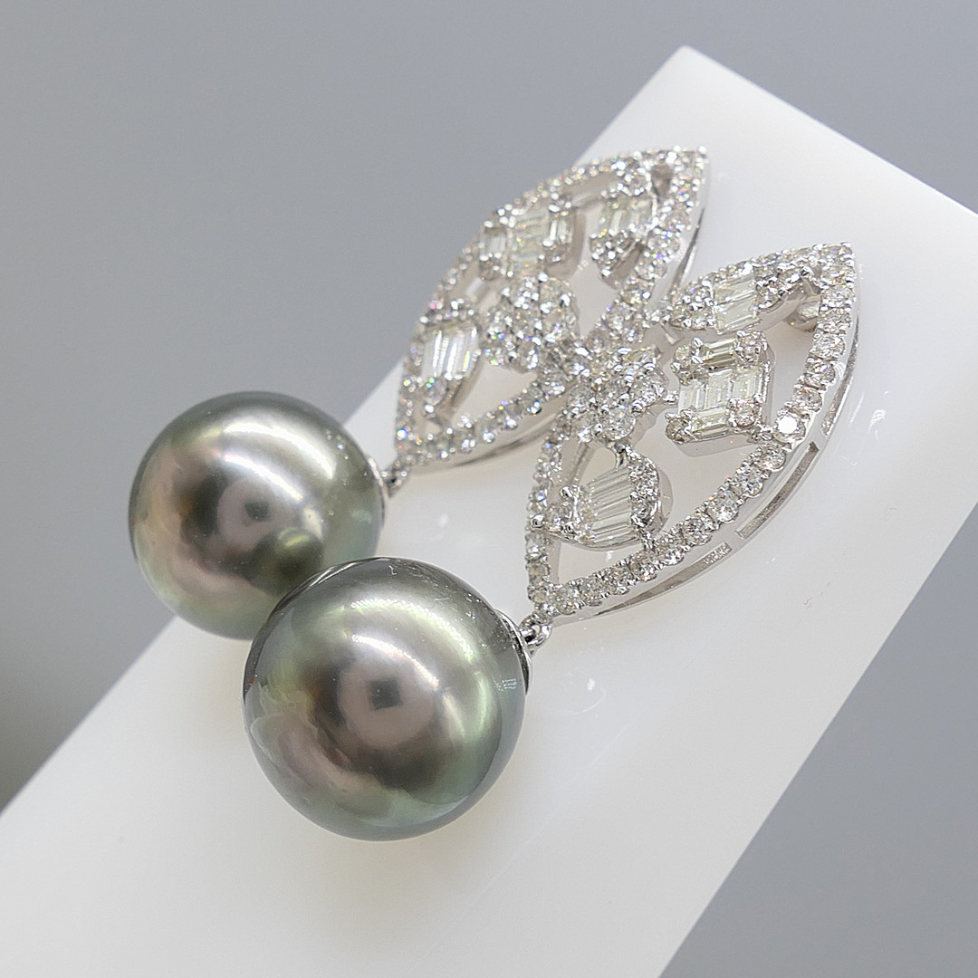 TAHITIAN PEARL & DIAMOND drop earrings.