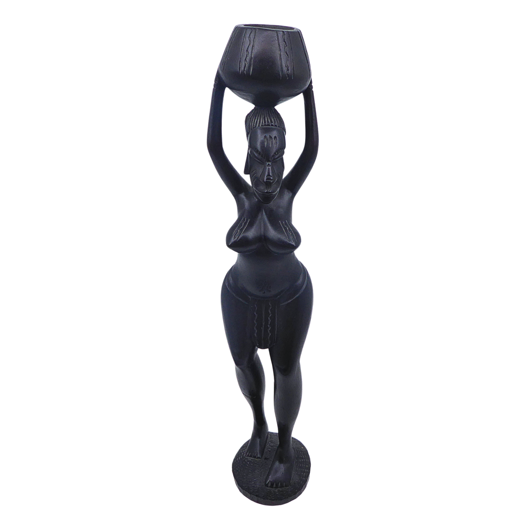 AFRIKANISCHE HOLZSKULPTUR – FRAU MIT WASSERTOPF.