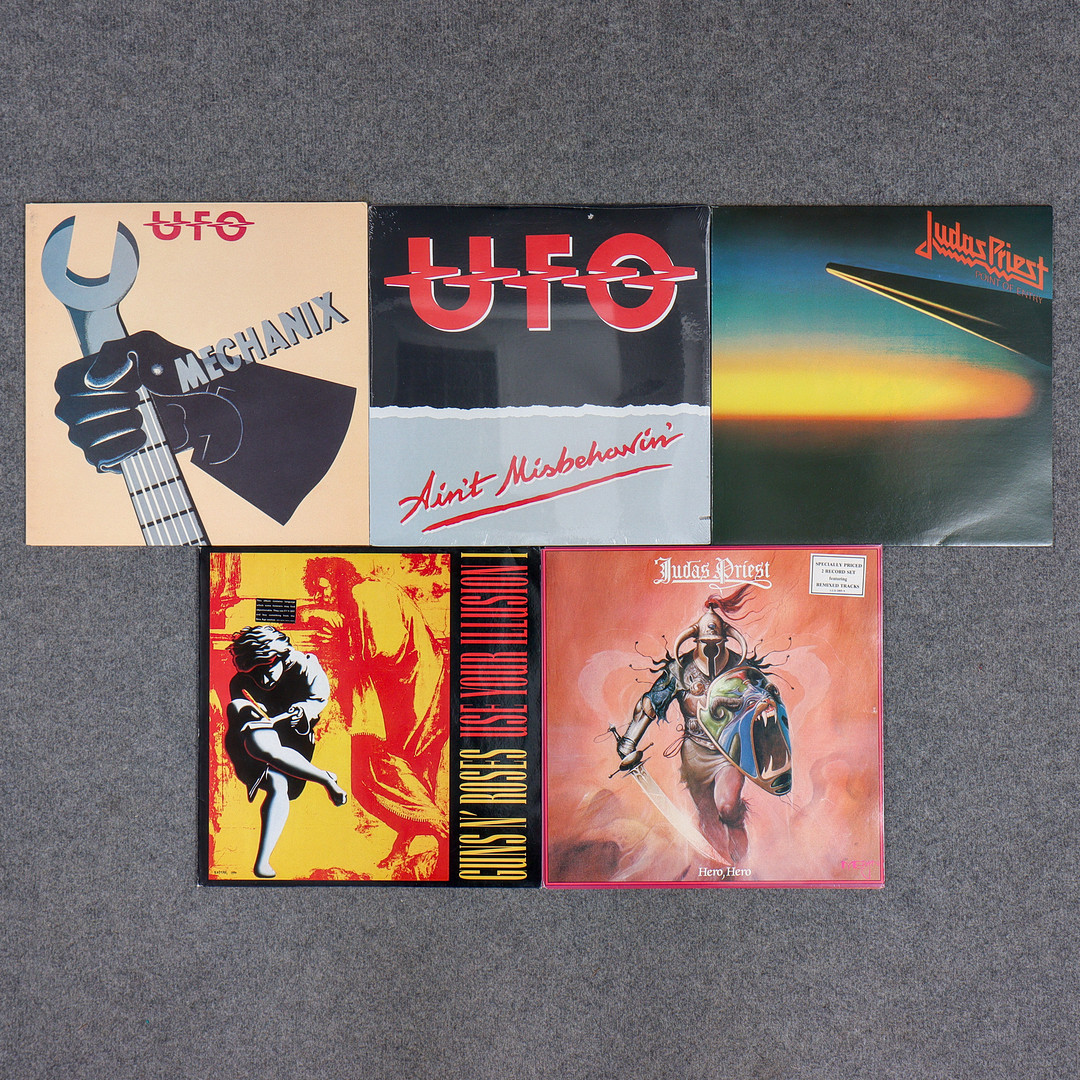 7 LP-SKIVOR, GUNS N' ROSES, JUDAS PRIEST, UFO.