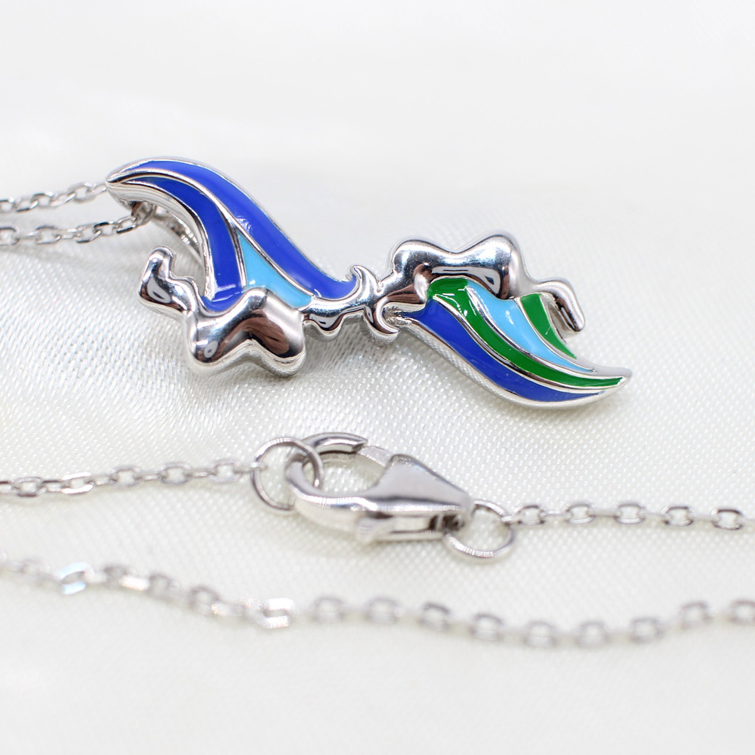 SILVER (925) & ENAMEL "WAVE" NECKLACE.