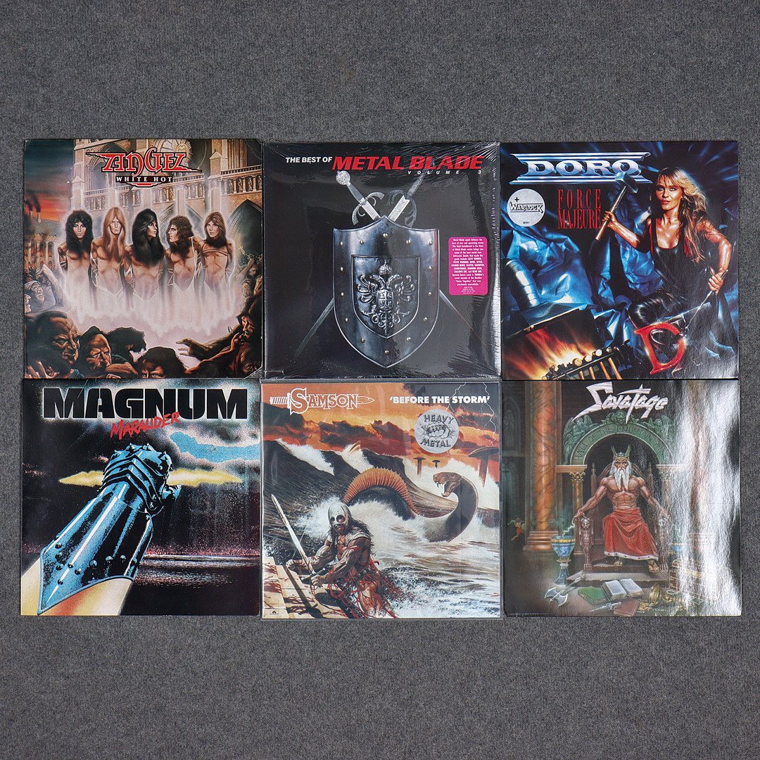 6 LP-SKIVOR, MAGNUM, SAMSON, SAVATAGE, DORO, METAL BLADE, ANGEL.