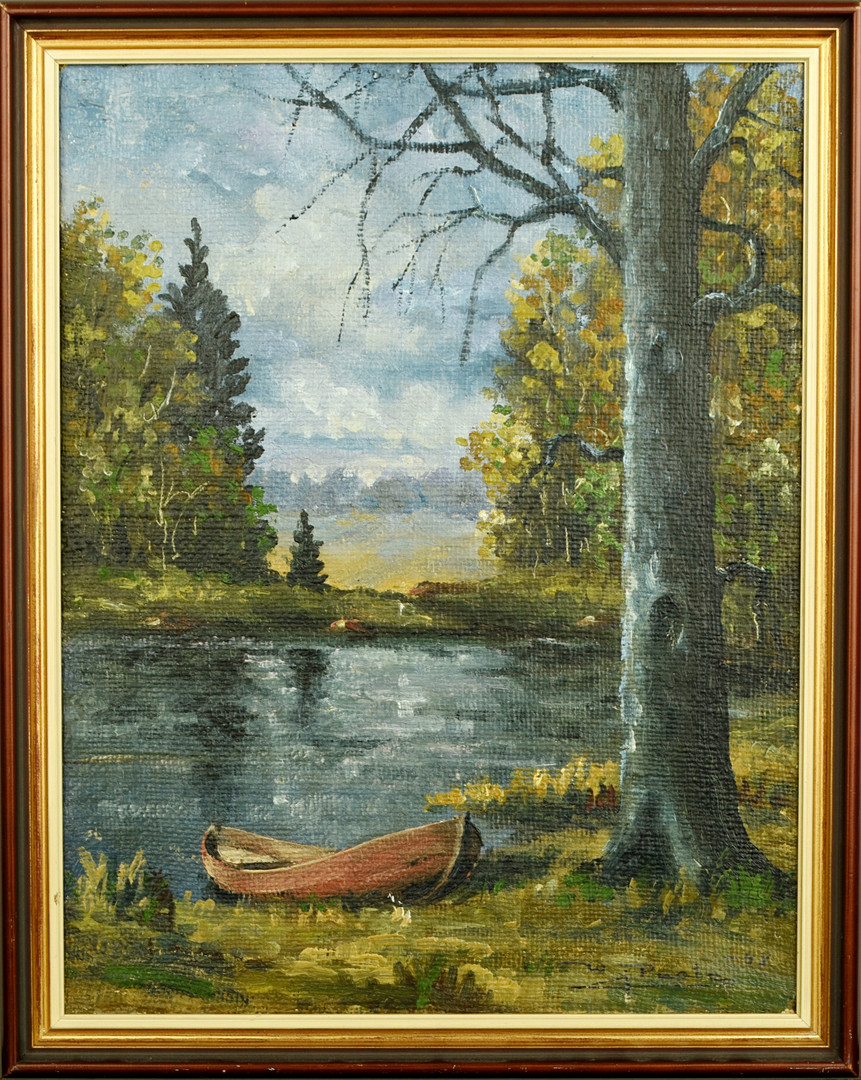 W. PUOLA. Olja på duk, Båt- och Naturmotiv.