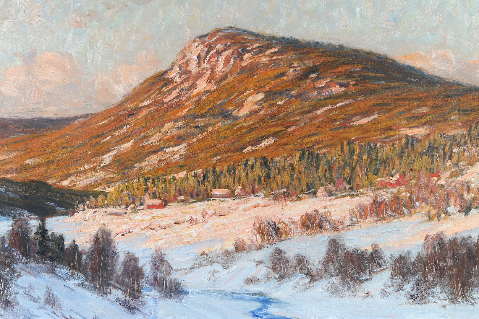 PETER ADOLF PERSSON. Oljemålning på duk. "Vinterafton i Värmland". Signerad.