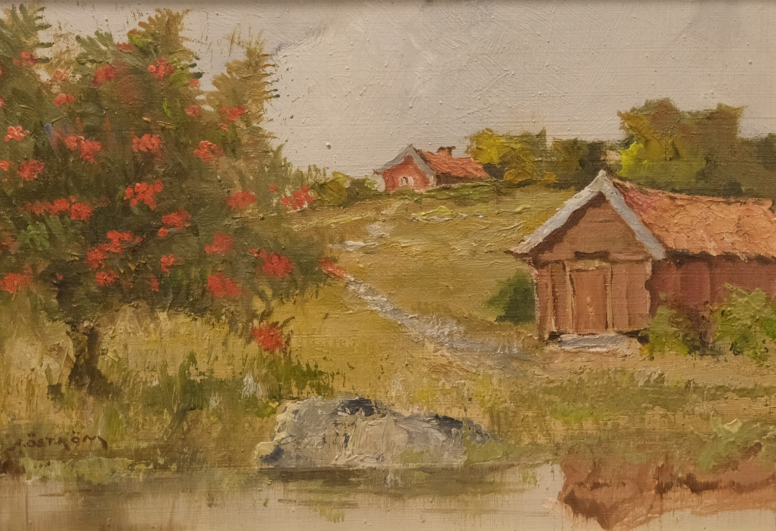 ARVID ÖSTRÖM. LANDSKAP, OLJA PÅ PANNÅ.