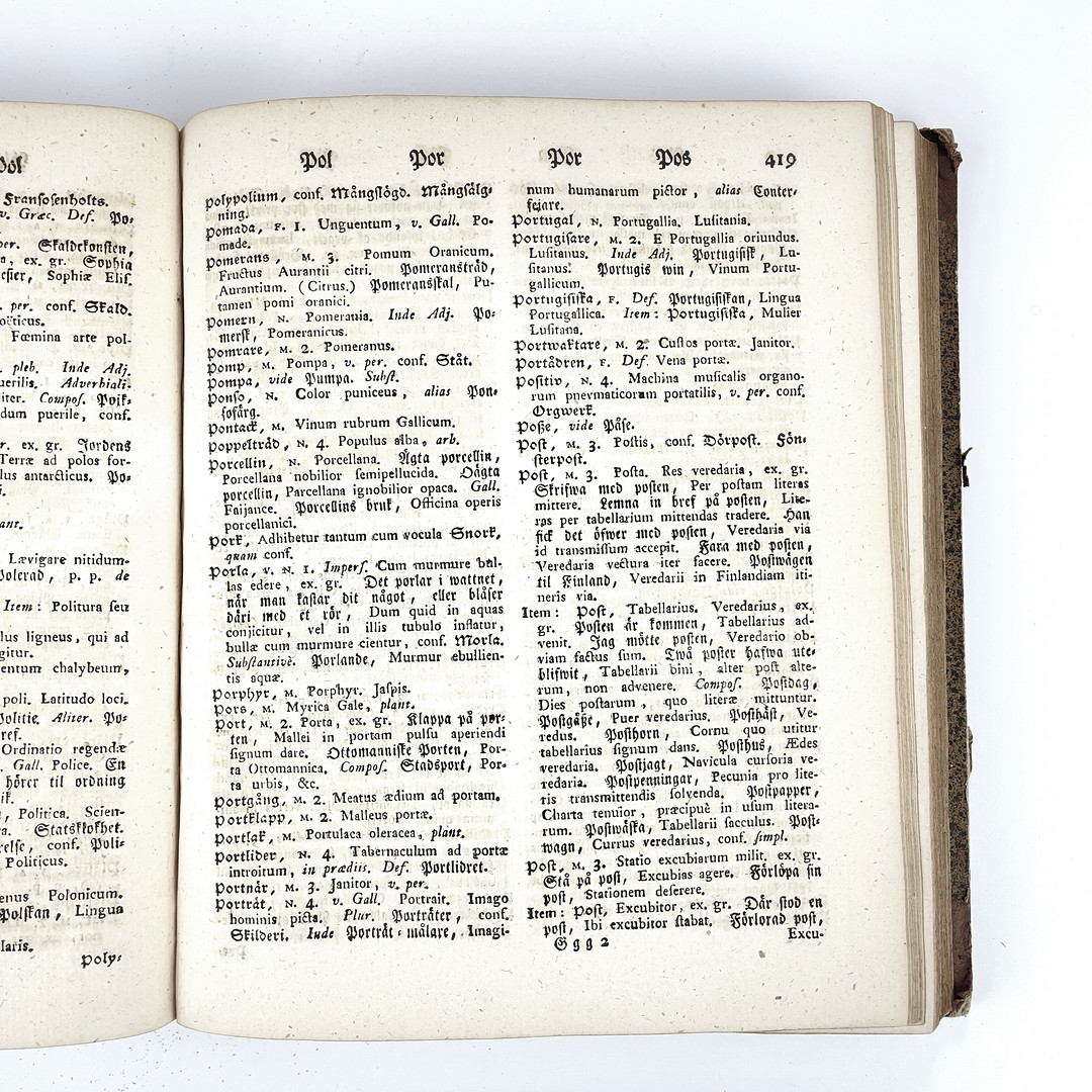 BOK, "Swensk Ordbok, med Latinsk uttolkning", Abraham Sahlstedt, tryckt hos Carl Stolpe, 1773.