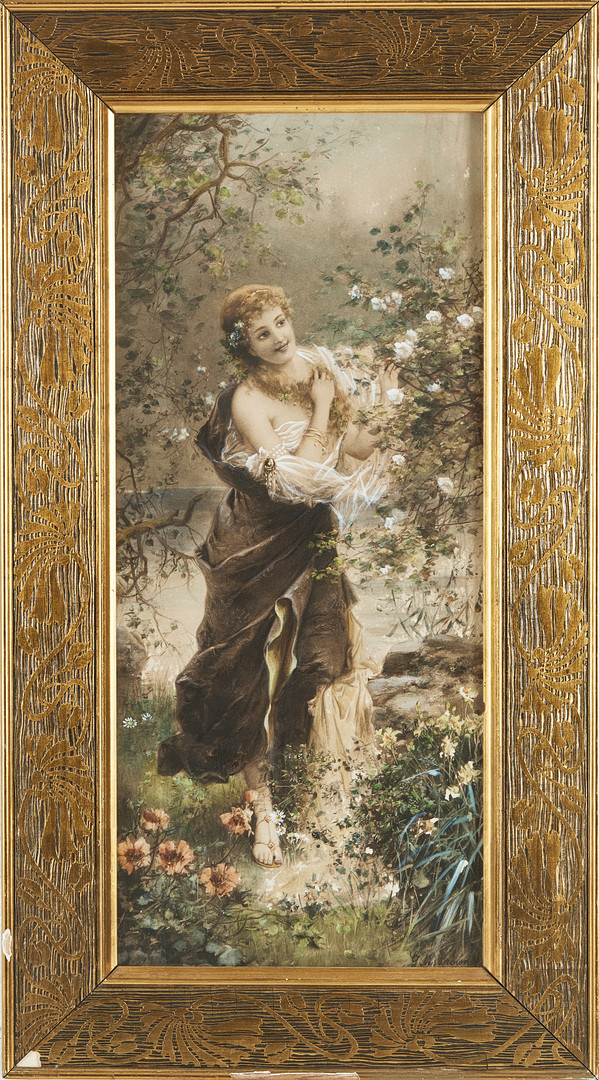 TAVELRAM, omkring 1900, dekor i pastellage, bronserade.