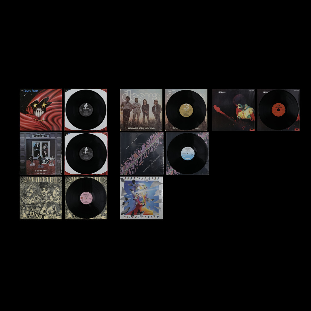 7 LP-SKIVOR, ROCK, DARK STAR, SHOOTING STAR, ROBIN TROWER, THE DOORS, JETHRO TULL, JIMI HENDRIX.