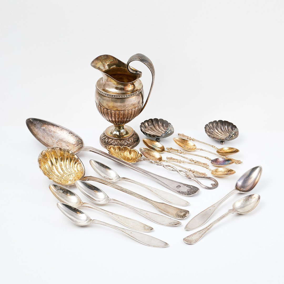 BLANDAT SILVER. 18 dlr, blandade tillverkare, Sverige, Tyskland och England, 1800-tal.
