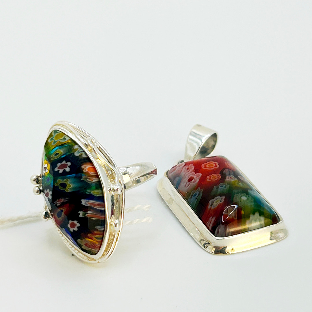 TWO SILVER AND GLASS ITEMS.