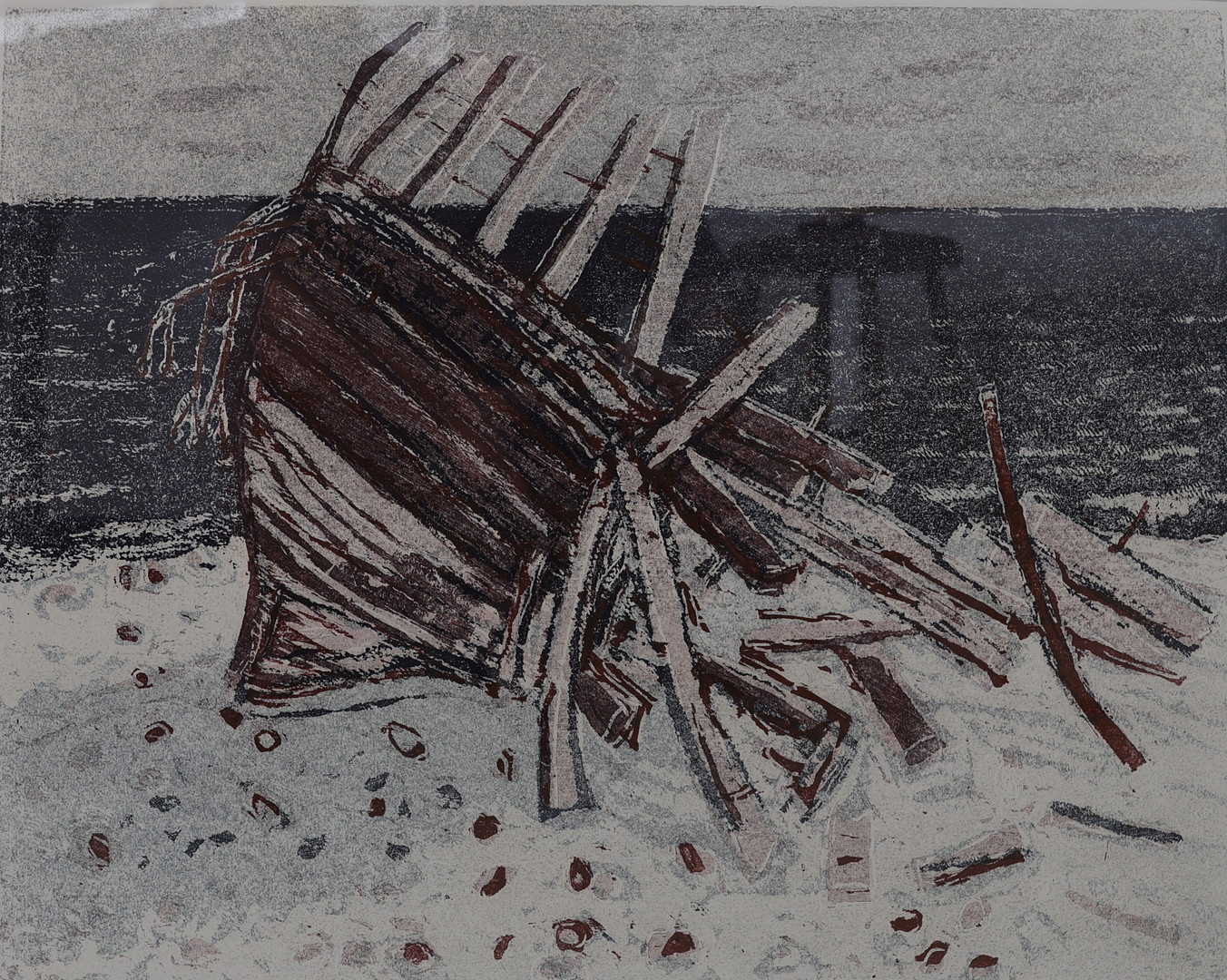 IMANTS SINKA. Skeppsvrak, litografi, signerad, daterad 1986 samt numrerad eget tryck 29/65.