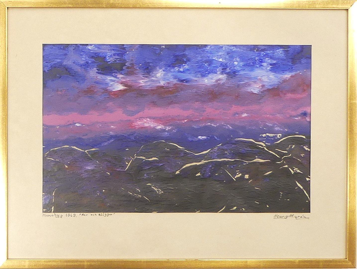 HENRY MYRÉN. monotyp 1969, "hav och Klippor", signerad.