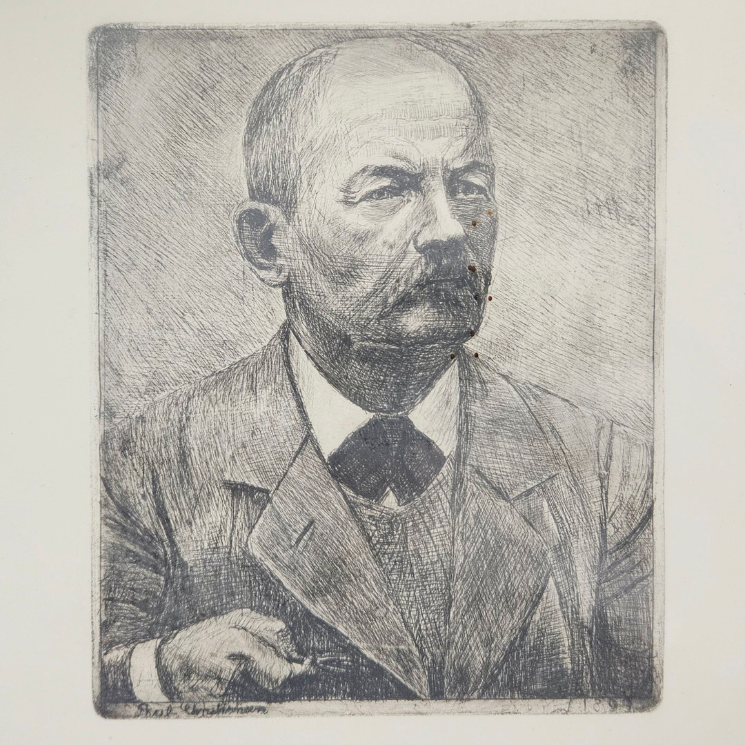 POUL S. CHRISTIANSEN. Porträtt av Kristian Zahrtmann. Etsning, signerad och daterad i trycket 1899.