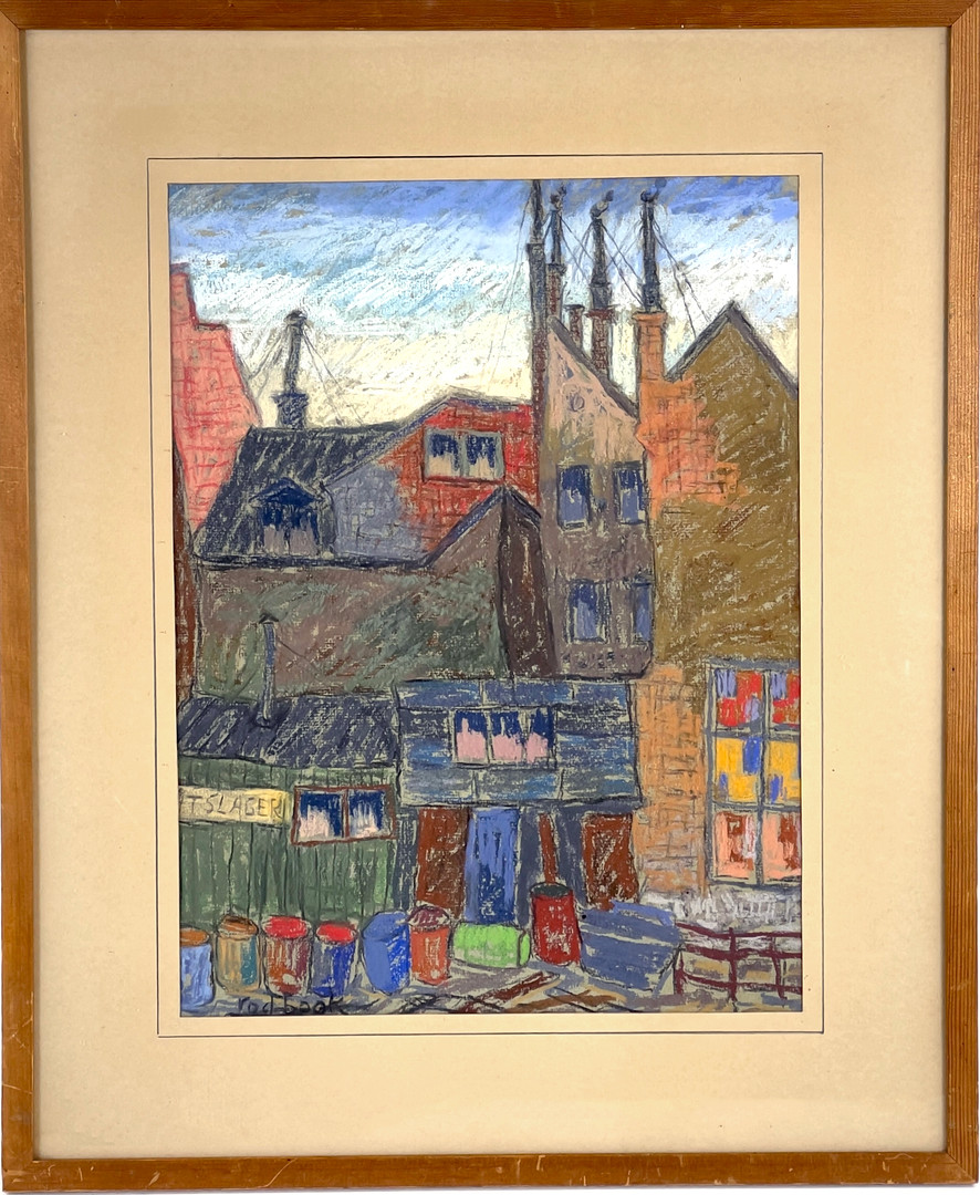 ROLAND BOOK (1911 - 1980), pastell, Plåtslageriet, signerad Rod Book.