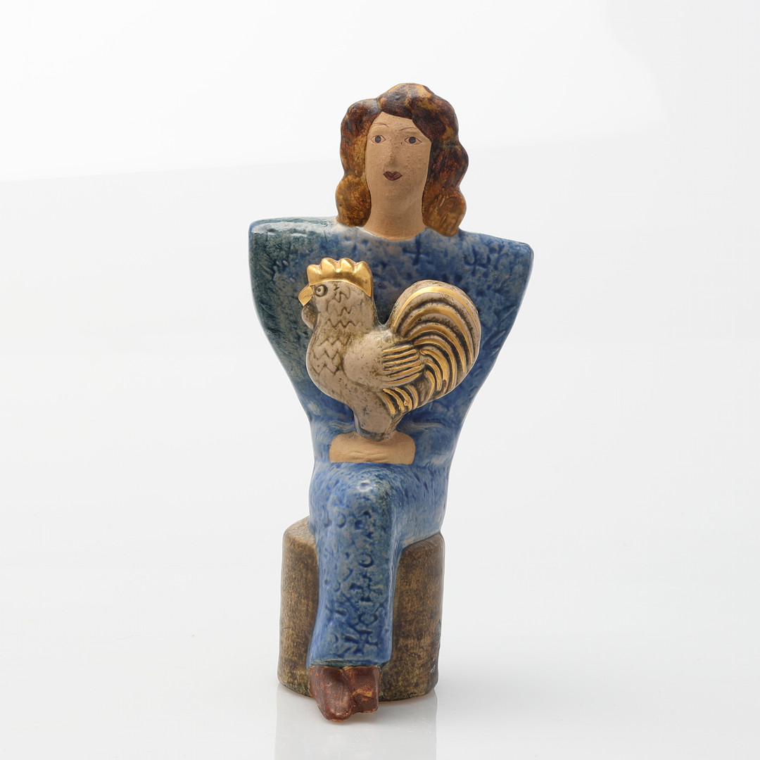 LISA LARSON. Skulptur / figurin, "Damen med tupp", unikat, stengods, signerad LISA L SWEDEN.