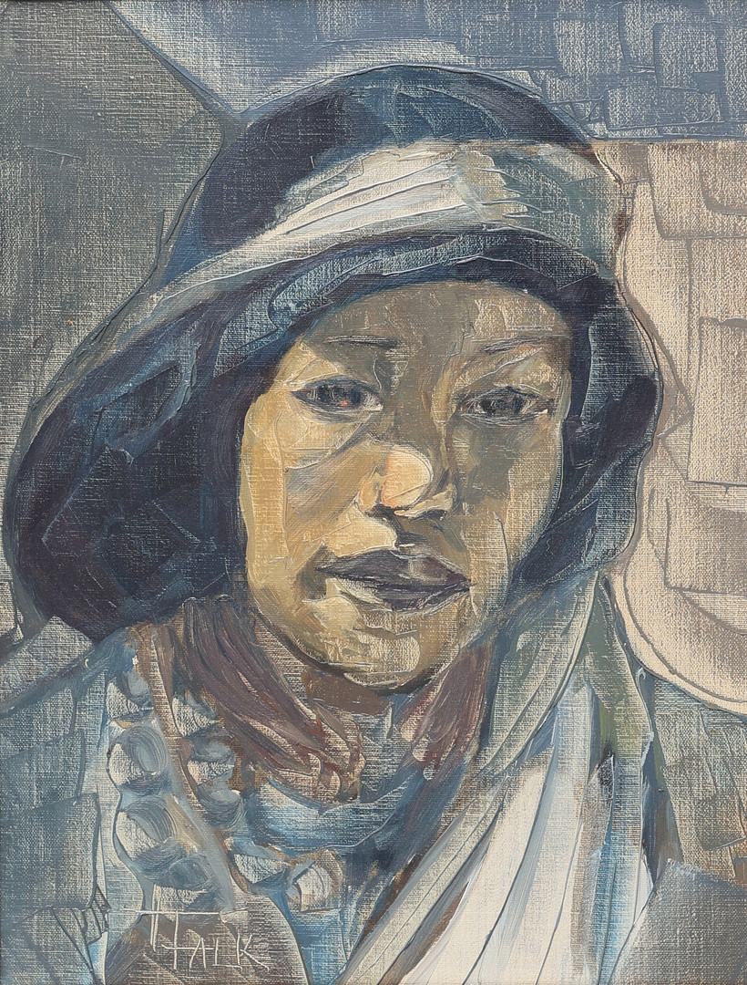 HILDEGARD FALK. Olja på duk, porträtt, signerad.