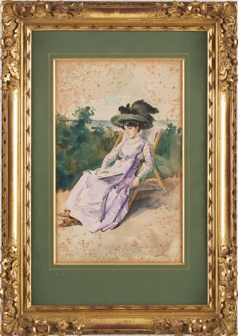 OSVALDO TOFANI (ITA 1849-1915). Kvinna i solstol, akvarell på papper, signerad Tofani.