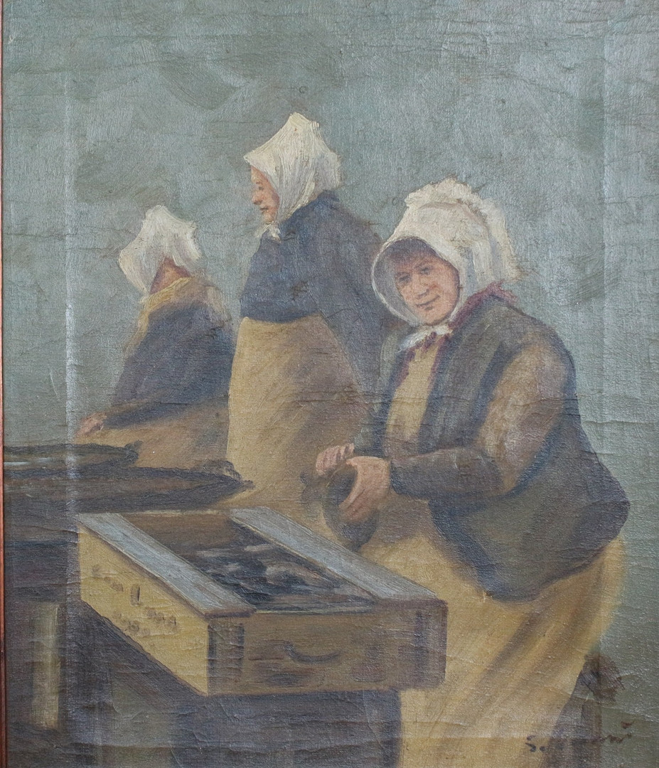 UNBEKANNTER KÜNSTLER. Öl auf Leinwand, '' Fischerfrauen ''.