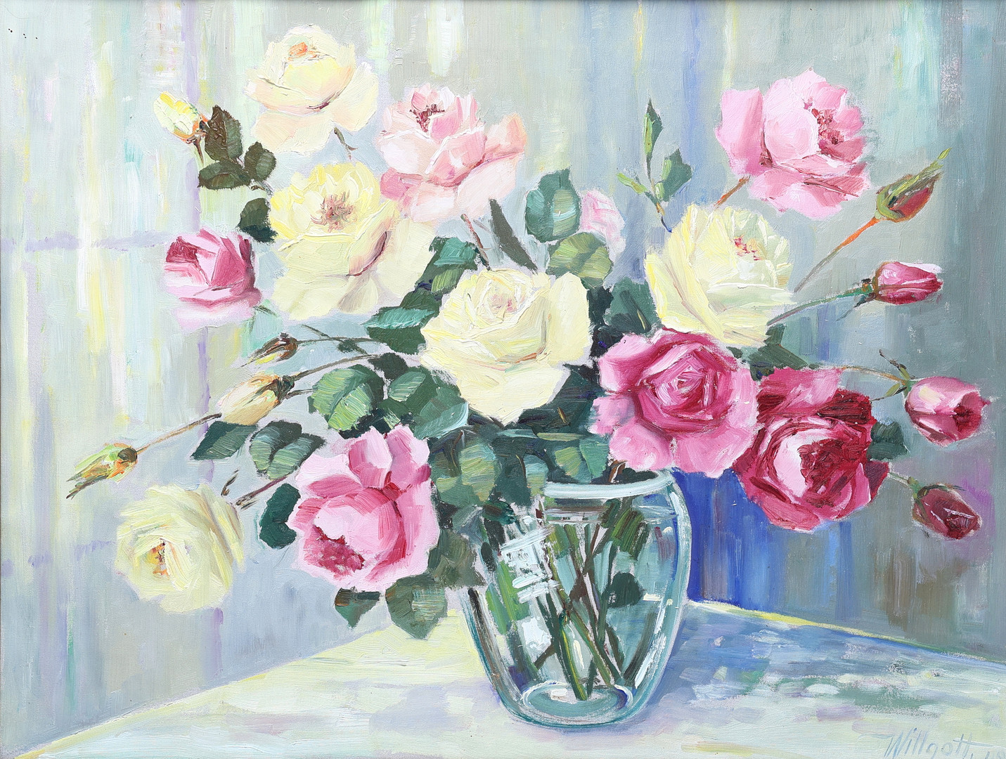 WILLGOTT JEPPSSON. Olja på duk, blomsterstilleben, rosor, signerad, daterad 49.