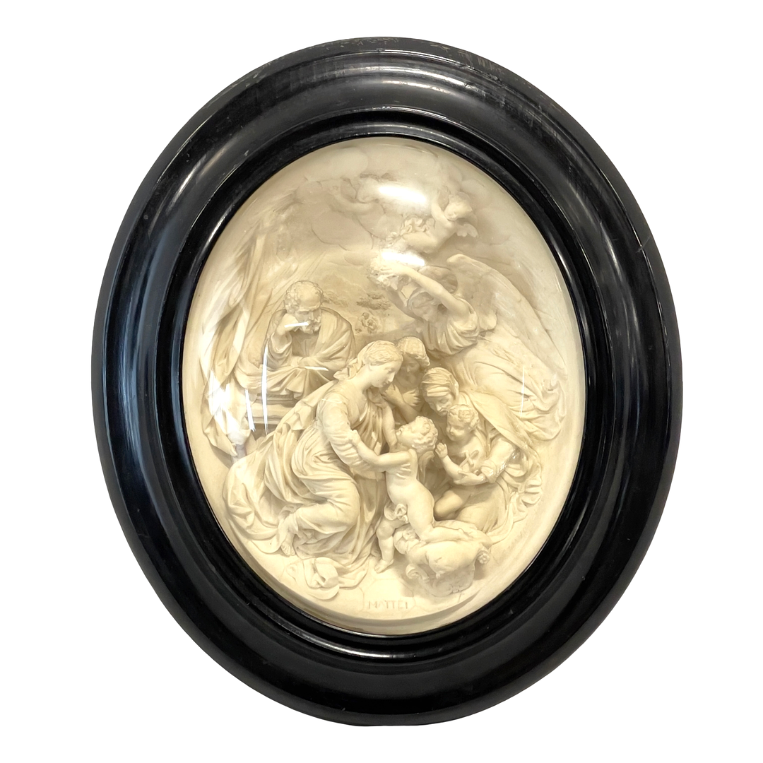 GIPSRELIEF. Religiös figurscen, stämplad "Mattei, Sauvageau", Frankrike, 1800-tal.