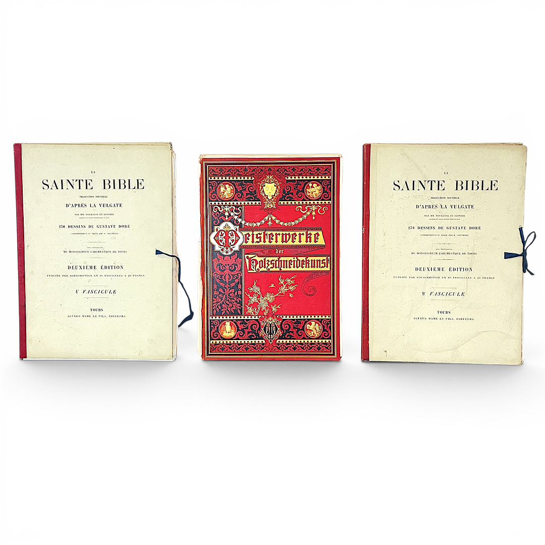 MAPPAR MED ETSNINGAR, 3 st. "Meisterwerke der Holzschneidekunst" samt "La Sainte Bible".