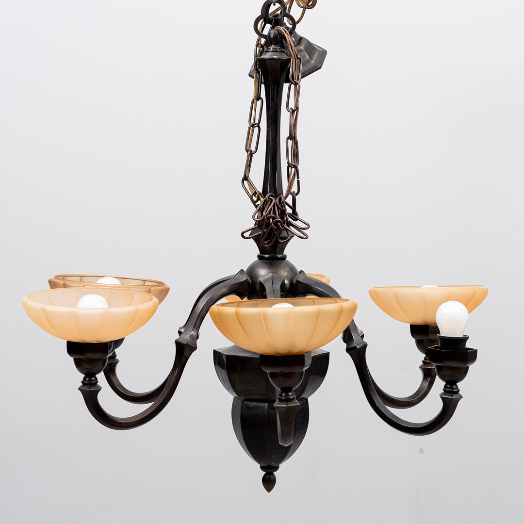 TAKLAMPA, metall och glas, Art Deco, 1930-tal, höjd ca 69 cm.