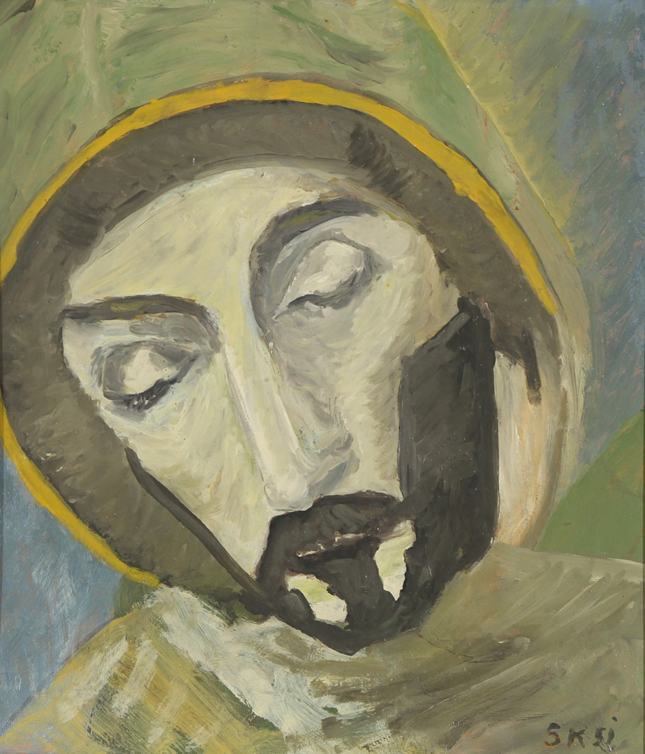 UBEKENDT KUNSTNER. Kristus, olie på malerpap, 1951.