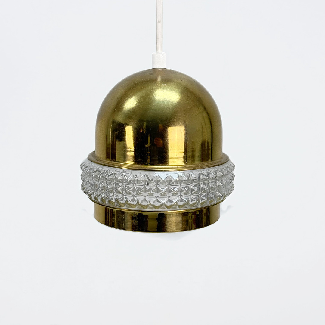 TAKLAMPA - hallampa, mässing och glas, 1900-talet mitt.