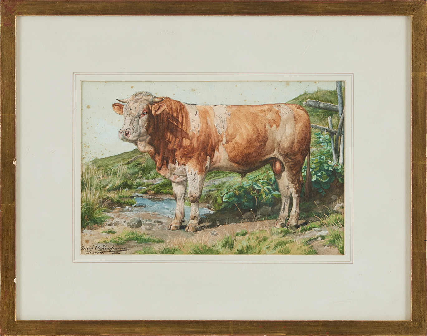 JOSEPH CLEMENS KAUFMANN (SCHW. 1867-1926). Tjur, akvarell med täckvitt, signerad Joseph Cls. Kaufmann, Luxern. 1894.