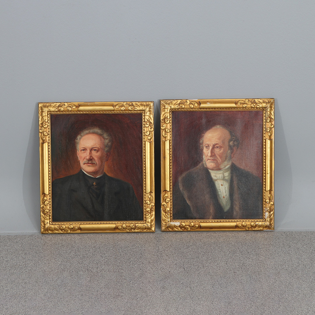 BRUNO HOPPE (1859-1937). Oljemålningar, två st. Signerade och daterade. Föreställande Urmakare Carl Johan Hopp och sonen Karl Hopp.