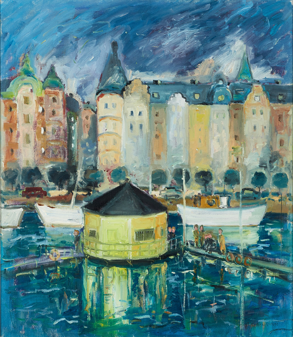 BÖRJE FRYKENSTAM (F. 1936). Strandvägen - Stockholm, signerad, olja på duk.