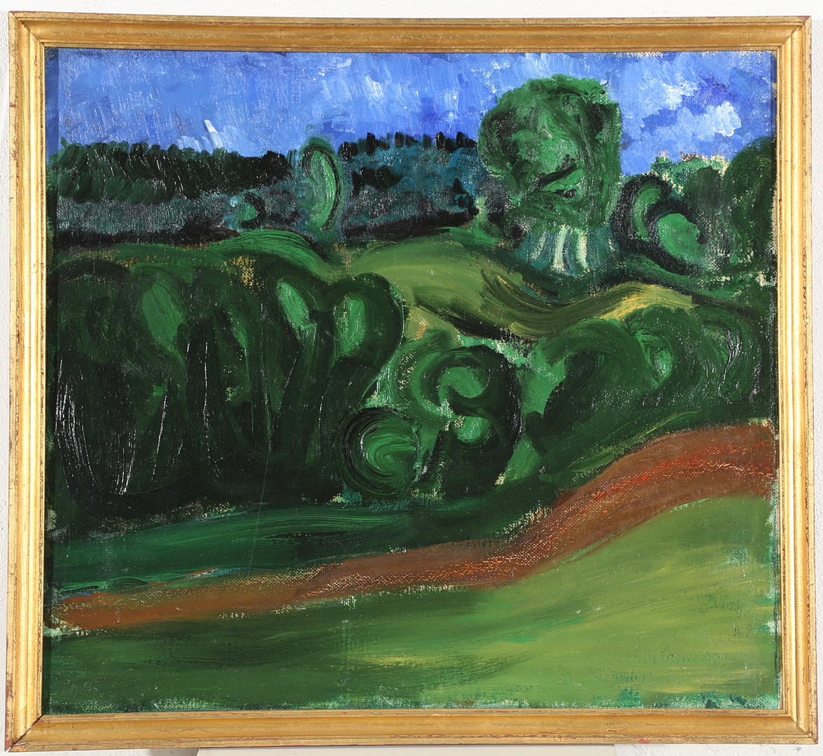 JENS SØNDERGAARD (1895-1957). "Grønt landskab", olie på lærred Beskrivelse.