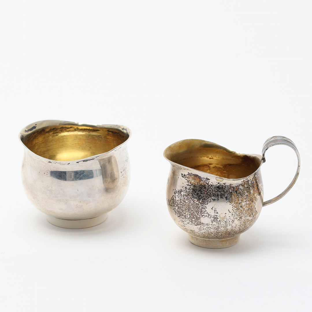 GRÄDDKANNA OCH SOCKERSKÅL, silver MGAB Uppsala 1954.