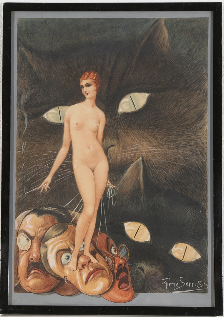 PIERRE SERRUS. Politisk satire, gouache på papir, Frankrig, 1920'erne.